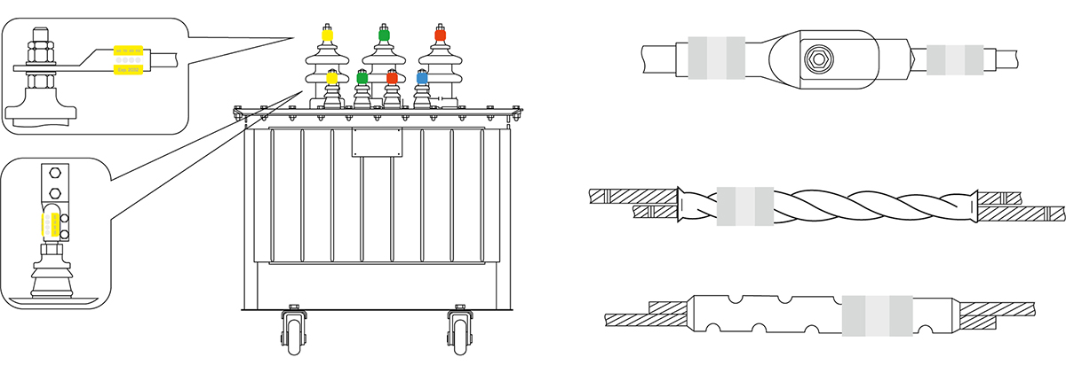Контактные соединения на аппаратных зажимах вводов ВН, СН, НН силовых трансформаторов ЗРУ. Подбор для термоиндикаторной наклейки для термоиндикаторного контроля.